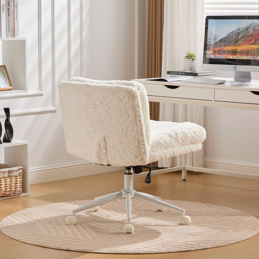 A&A Furniture Office Chair,Artificial rabbit hair Home Office Chair with Golden Metal Base,Adjustable Desk Chair Swivel Office Chair,Vanity Chair(Beige)