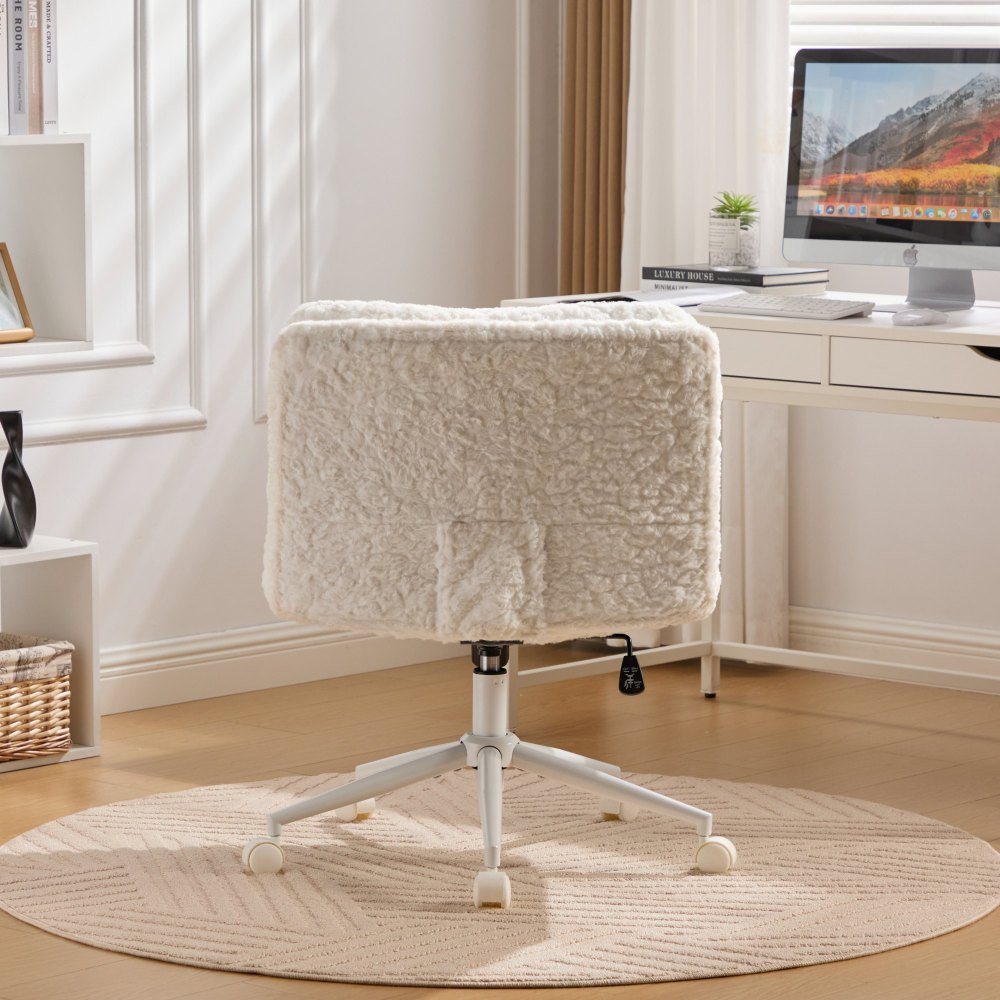 A&A Furniture Office Chair,Artificial rabbit hair Home Office Chair with Golden Metal Base,Adjustable Desk Chair Swivel Office Chair,Vanity Chair(Beige)
