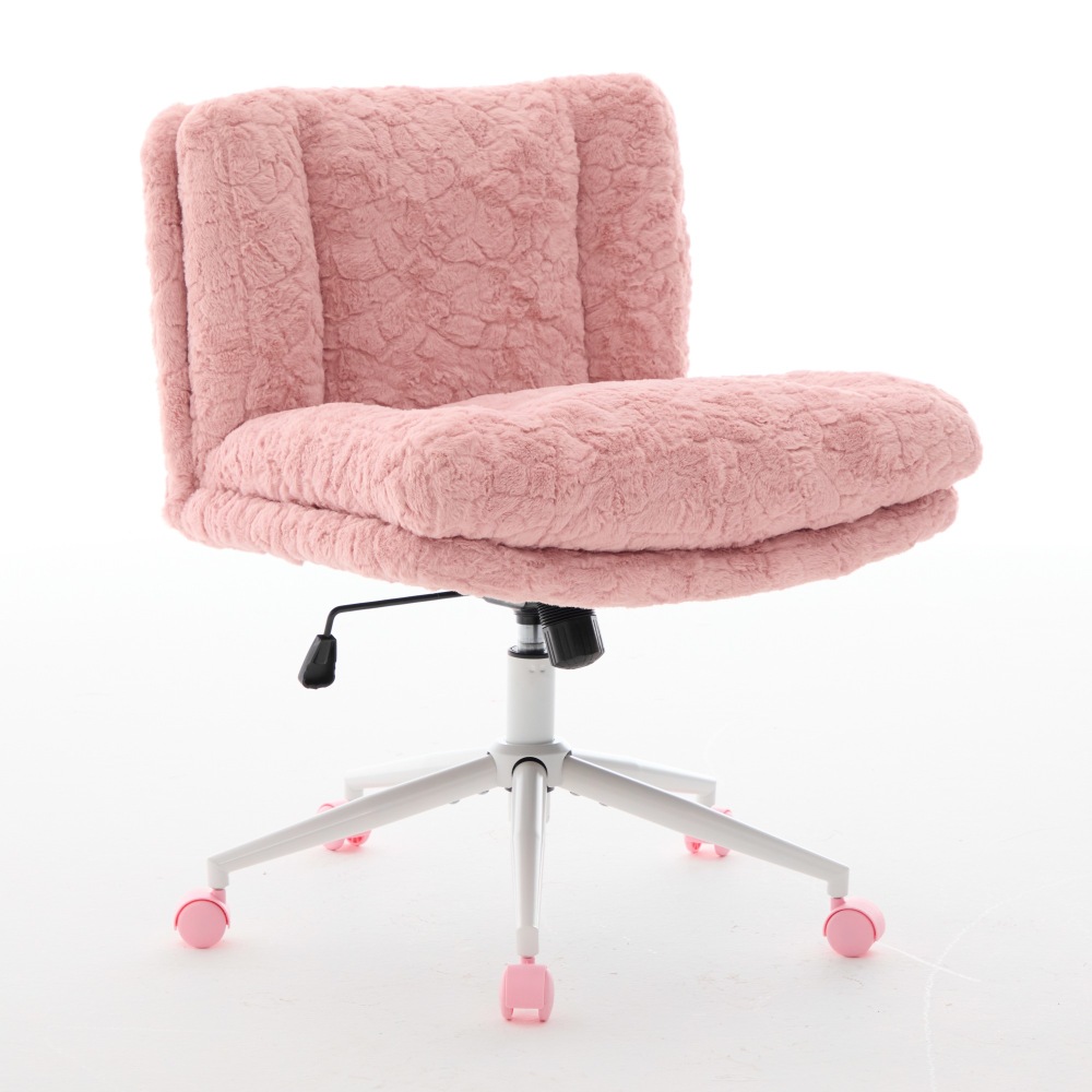 A&A Furniture Office Chair,Artificial rabbit hair Home Office Chair with Golden Metal Base,Adjustable Desk Chair Swivel Office Chair,Vanity Chair(Beige)