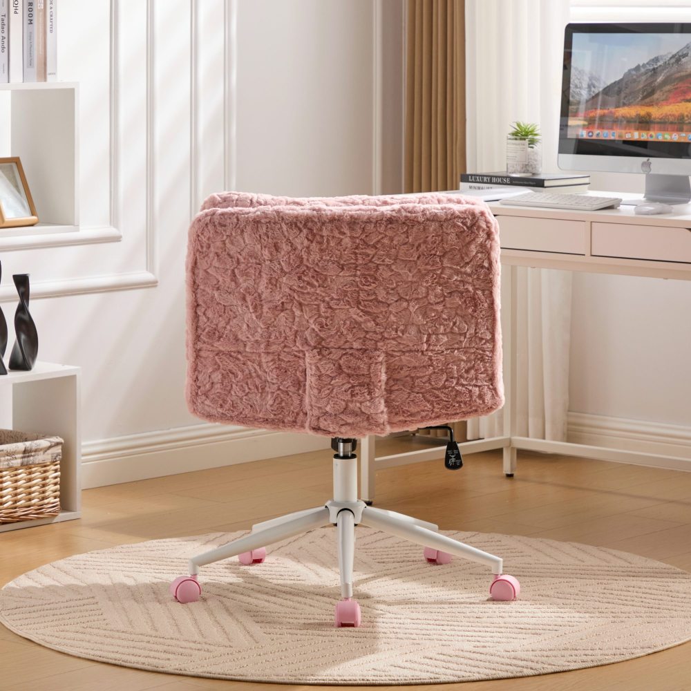 A&A Furniture Office Chair,Artificial rabbit hair Home Office Chair with Golden Metal Base,Adjustable Desk Chair Swivel Office Chair,Vanity Chair(Beige)