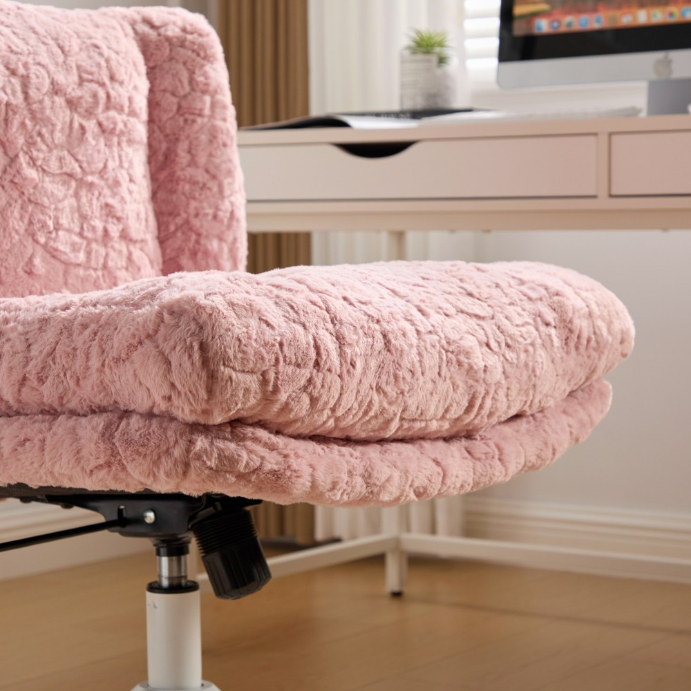 A&A Furniture Office Chair,Artificial rabbit hair Home Office Chair with Golden Metal Base,Adjustable Desk Chair Swivel Office Chair,Vanity Chair(Beige)