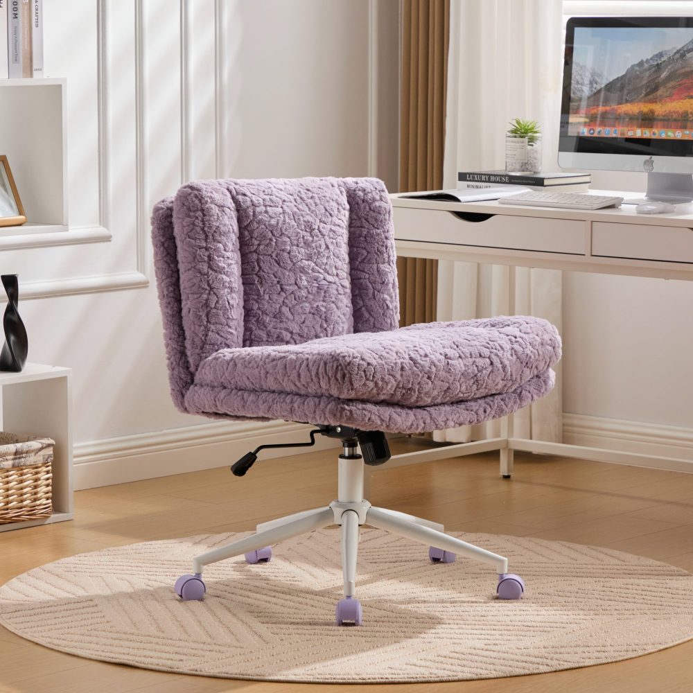 A&A Furniture Office Chair,Artificial rabbit hair Home Office Chair with Golden Metal Base,Adjustable Desk Chair Swivel Office Chair,Vanity Chair(Beige)