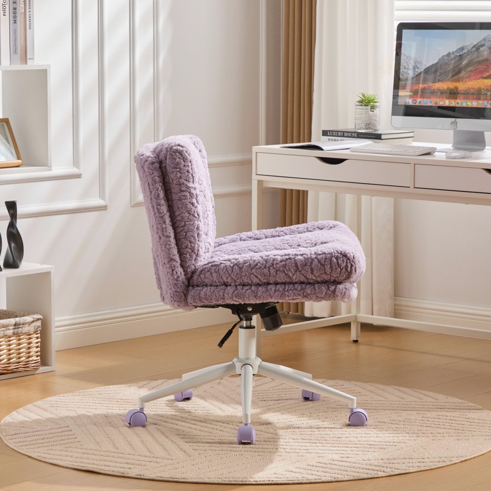 A&A Furniture Office Chair,Artificial rabbit hair Home Office Chair with Golden Metal Base,Adjustable Desk Chair Swivel Office Chair,Vanity Chair(Beige)