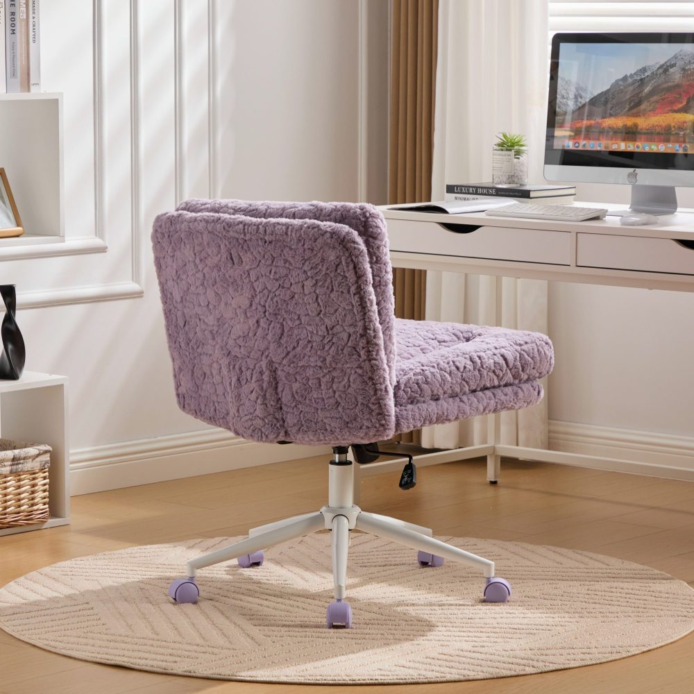 A&A Furniture Office Chair,Artificial rabbit hair Home Office Chair with Golden Metal Base,Adjustable Desk Chair Swivel Office Chair,Vanity Chair(Beige)