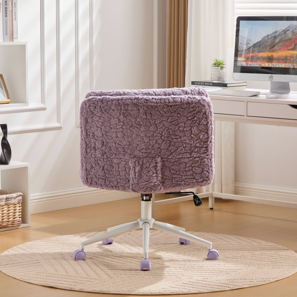 A&A Furniture Office Chair,Artificial rabbit hair Home Office Chair with Golden Metal Base,Adjustable Desk Chair Swivel Office Chair,Vanity Chair(Beige)