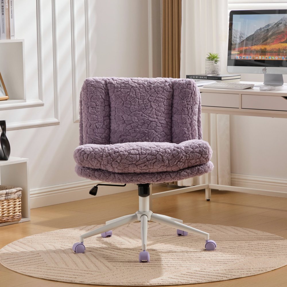 A&A Furniture Office Chair,Artificial rabbit hair Home Office Chair with Golden Metal Base,Adjustable Desk Chair Swivel Office Chair,Vanity Chair(Beige)