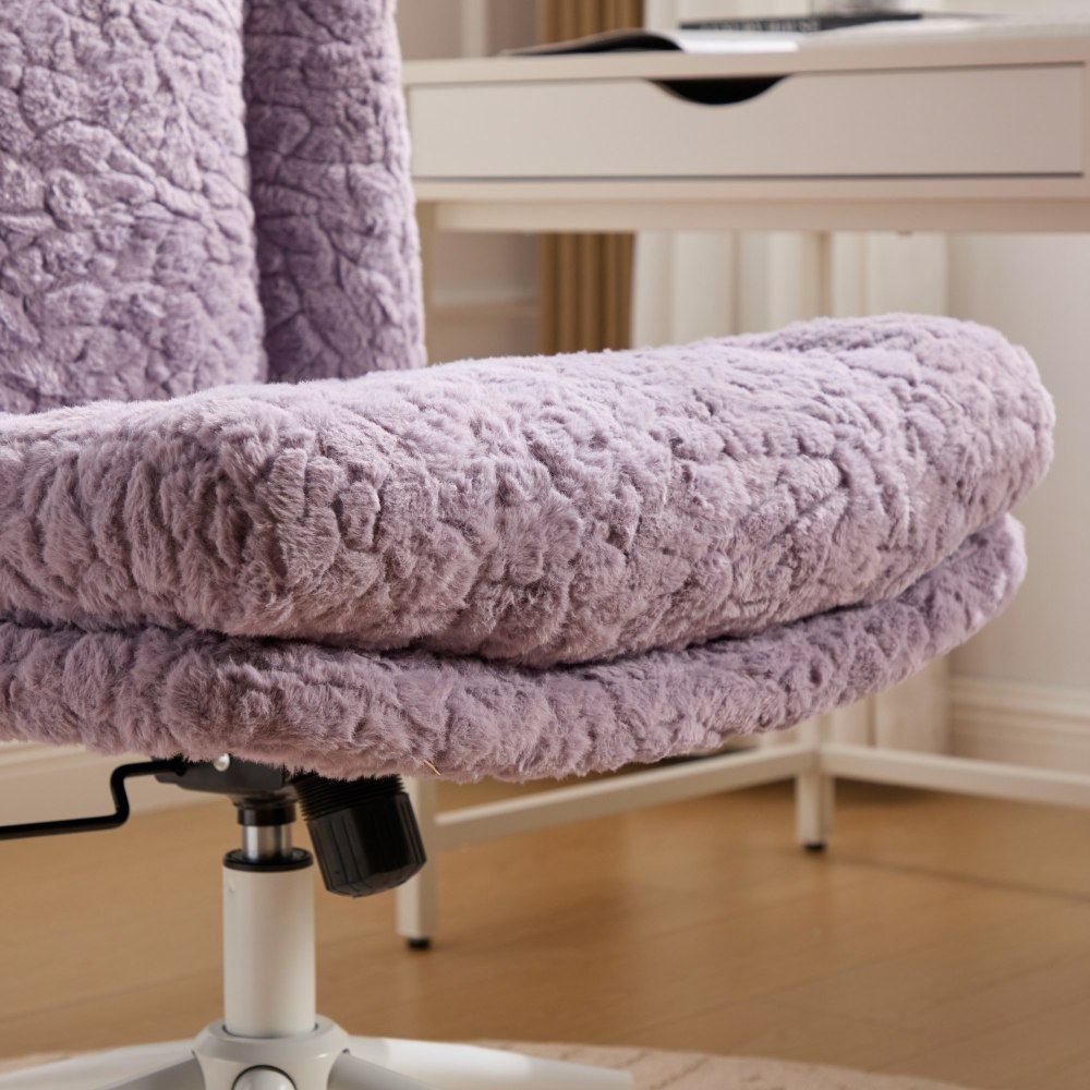 A&A Furniture Office Chair,Artificial rabbit hair Home Office Chair with Golden Metal Base,Adjustable Desk Chair Swivel Office Chair,Vanity Chair(Beige)