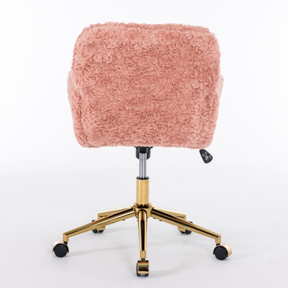 A&A Furniture Office Chair,Artificial rabbit hair Home Office Chair with Golden Metal Base,Adjustable Desk Chair Swivel Office Chair,Vanity Chair(Beige)