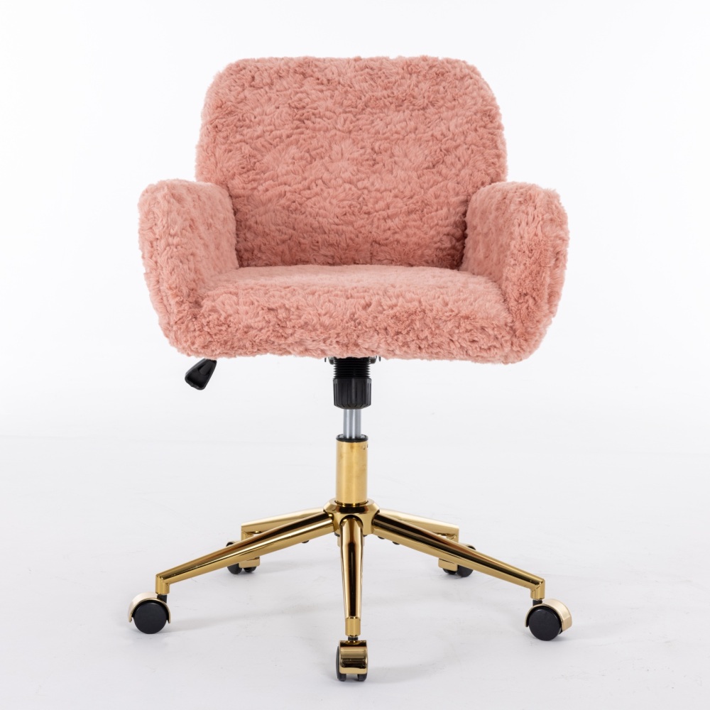A&A Furniture Office Chair,Artificial rabbit hair Home Office Chair with Golden Metal Base,Adjustable Desk Chair Swivel Office Chair,Vanity Chair(Beige)