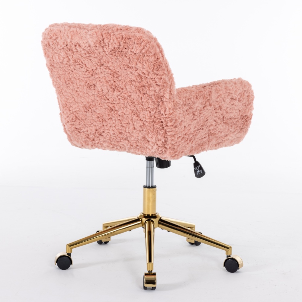 A&A Furniture Office Chair,Artificial rabbit hair Home Office Chair with Golden Metal Base,Adjustable Desk Chair Swivel Office Chair,Vanity Chair(Beige)