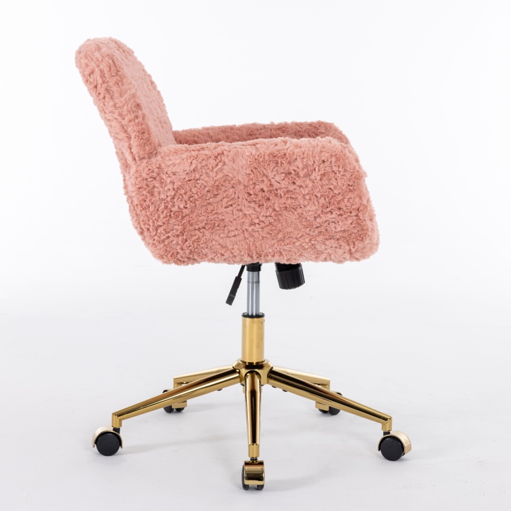 A&A Furniture Office Chair,Artificial rabbit hair Home Office Chair with Golden Metal Base,Adjustable Desk Chair Swivel Office Chair,Vanity Chair(Beige)
