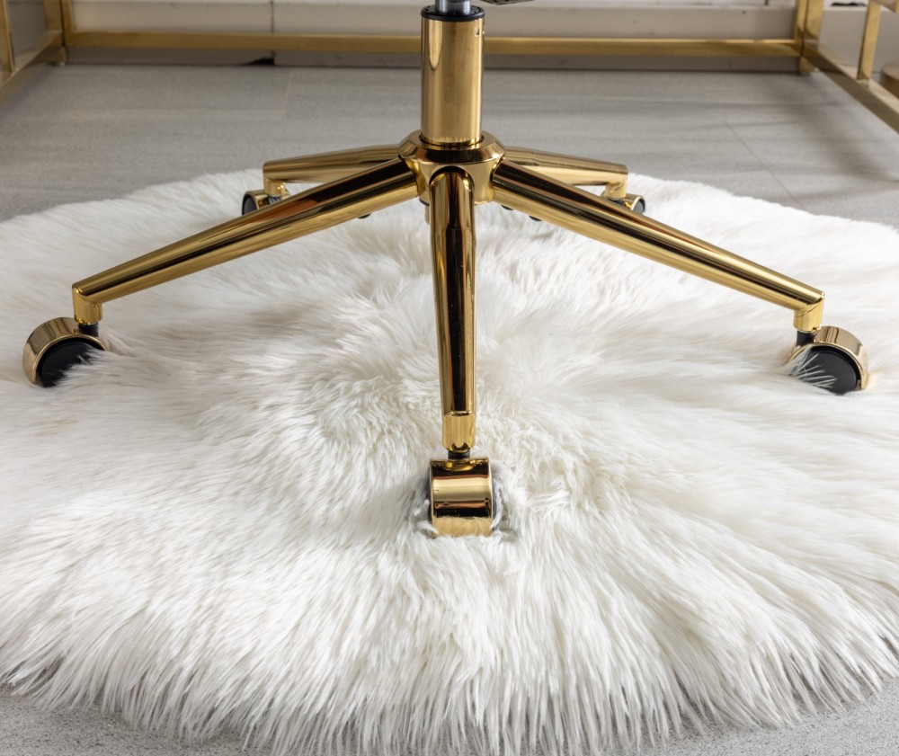 A&A Furniture Office Chair,Artificial rabbit hair Home Office Chair with Golden Metal Base,Adjustable Desk Chair Swivel Office Chair,Vanity Chair(Beige)