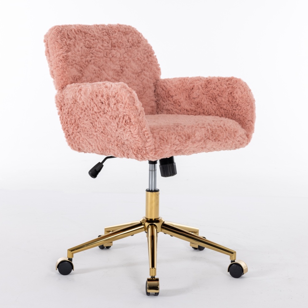 A&A Furniture Office Chair,Artificial rabbit hair Home Office Chair with Golden Metal Base,Adjustable Desk Chair Swivel Office Chair,Vanity Chair(Beige)