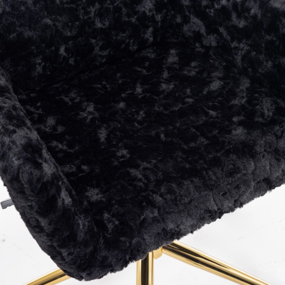A&A Furniture Office Chair,Artificial rabbit hair Home Office Chair with Golden Metal Base,Adjustable Desk Chair Swivel Office Chair,Vanity Chair(Beige)