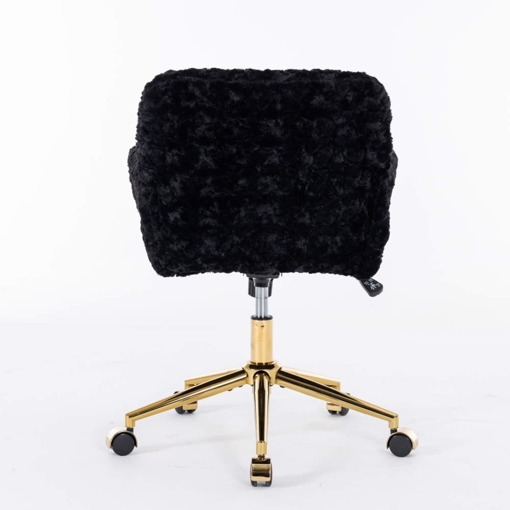 A&A Furniture Office Chair,Artificial rabbit hair Home Office Chair with Golden Metal Base,Adjustable Desk Chair Swivel Office Chair,Vanity Chair(Beige)