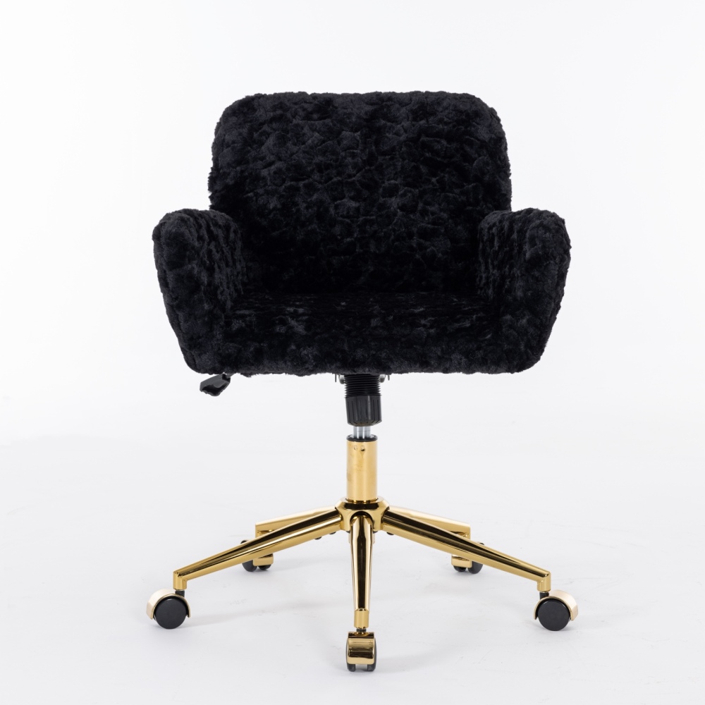 A&A Furniture Office Chair,Artificial rabbit hair Home Office Chair with Golden Metal Base,Adjustable Desk Chair Swivel Office Chair,Vanity Chair(Beige)
