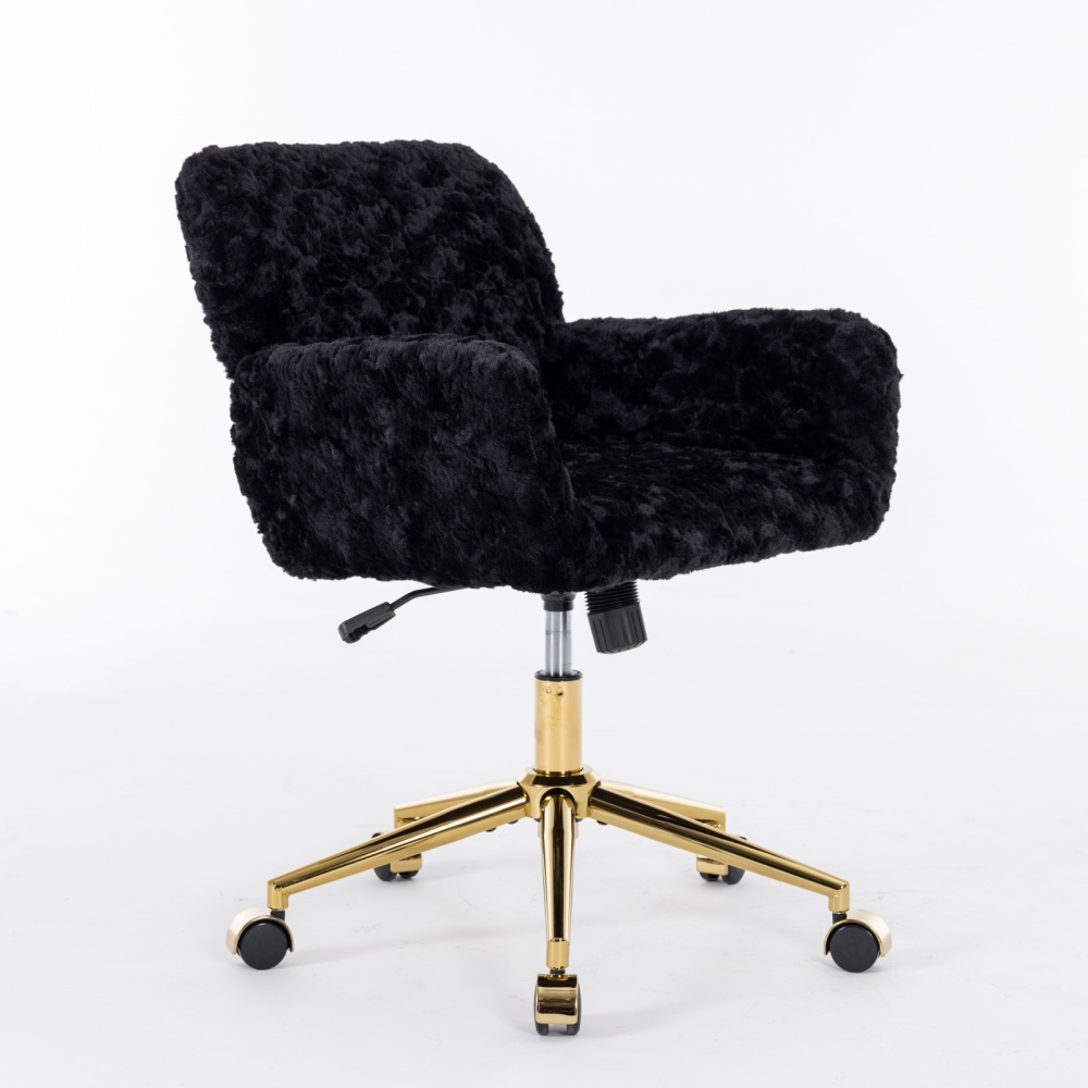 A&A Furniture Office Chair,Artificial rabbit hair Home Office Chair with Golden Metal Base,Adjustable Desk Chair Swivel Office Chair,Vanity Chair(Beige)