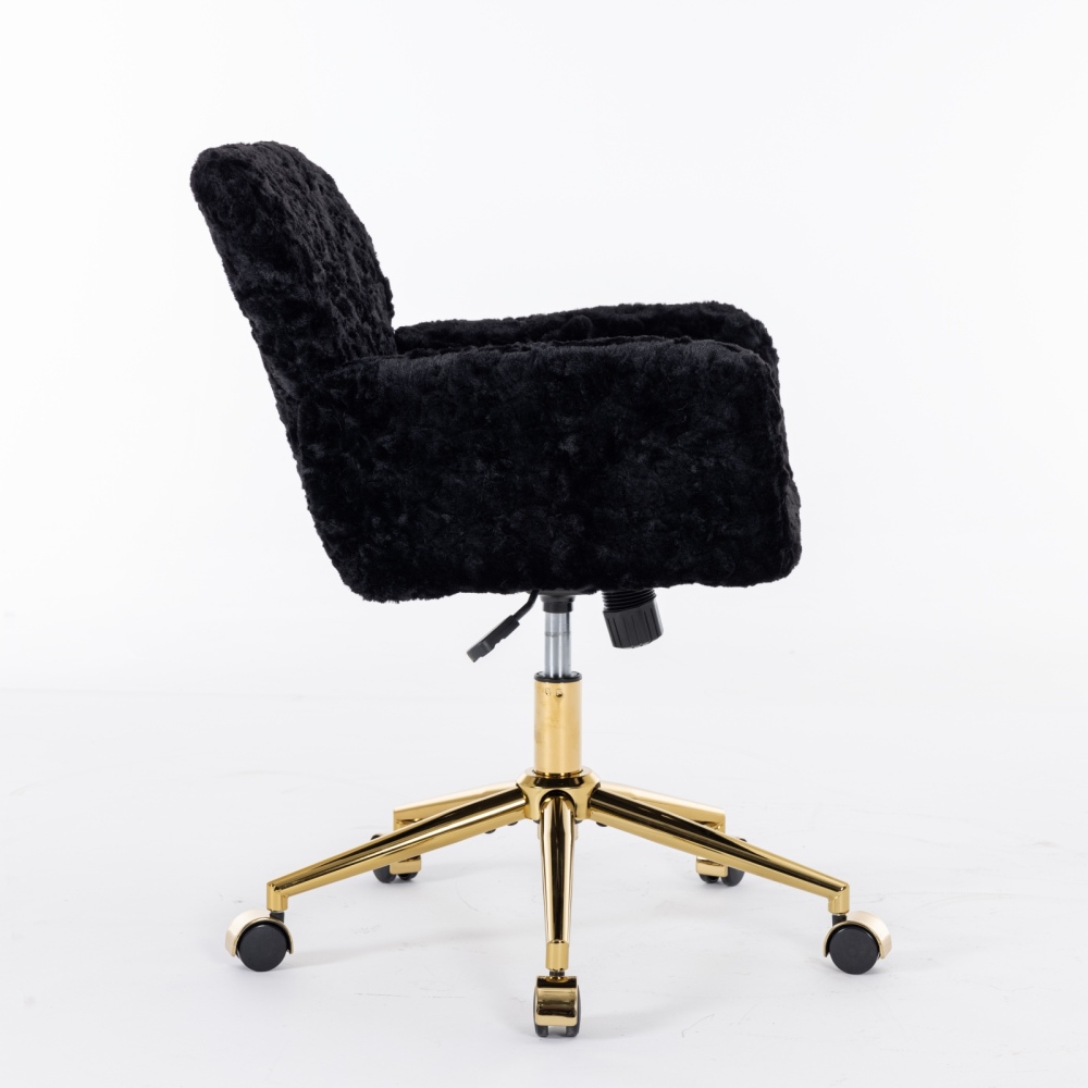 A&A Furniture Office Chair,Artificial rabbit hair Home Office Chair with Golden Metal Base,Adjustable Desk Chair Swivel Office Chair,Vanity Chair(Beige)