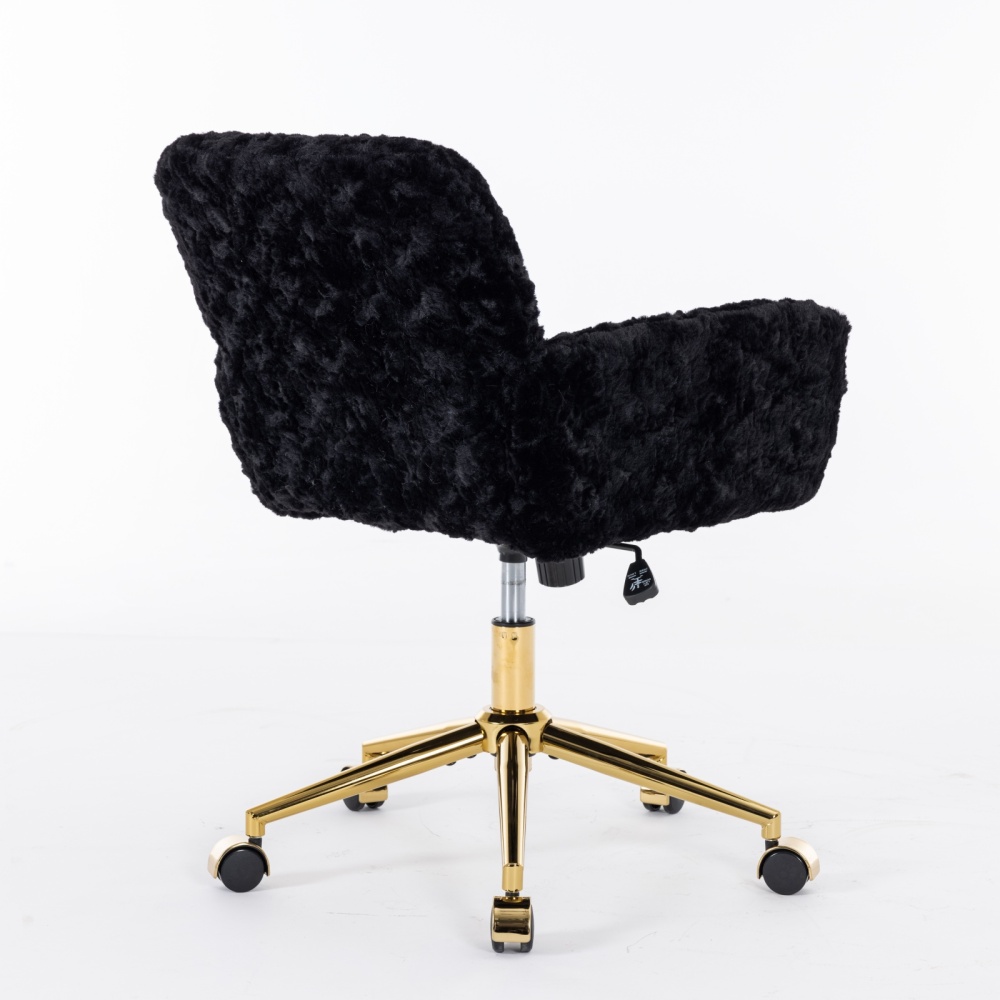 A&A Furniture Office Chair,Artificial rabbit hair Home Office Chair with Golden Metal Base,Adjustable Desk Chair Swivel Office Chair,Vanity Chair(Beige)