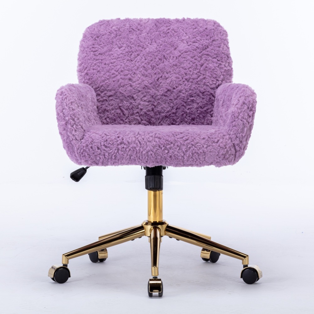 A&A Furniture Office Chair,Artificial rabbit hair Home Office Chair with Golden Metal Base,Adjustable Desk Chair Swivel Office Chair,Vanity Chair(Beige)