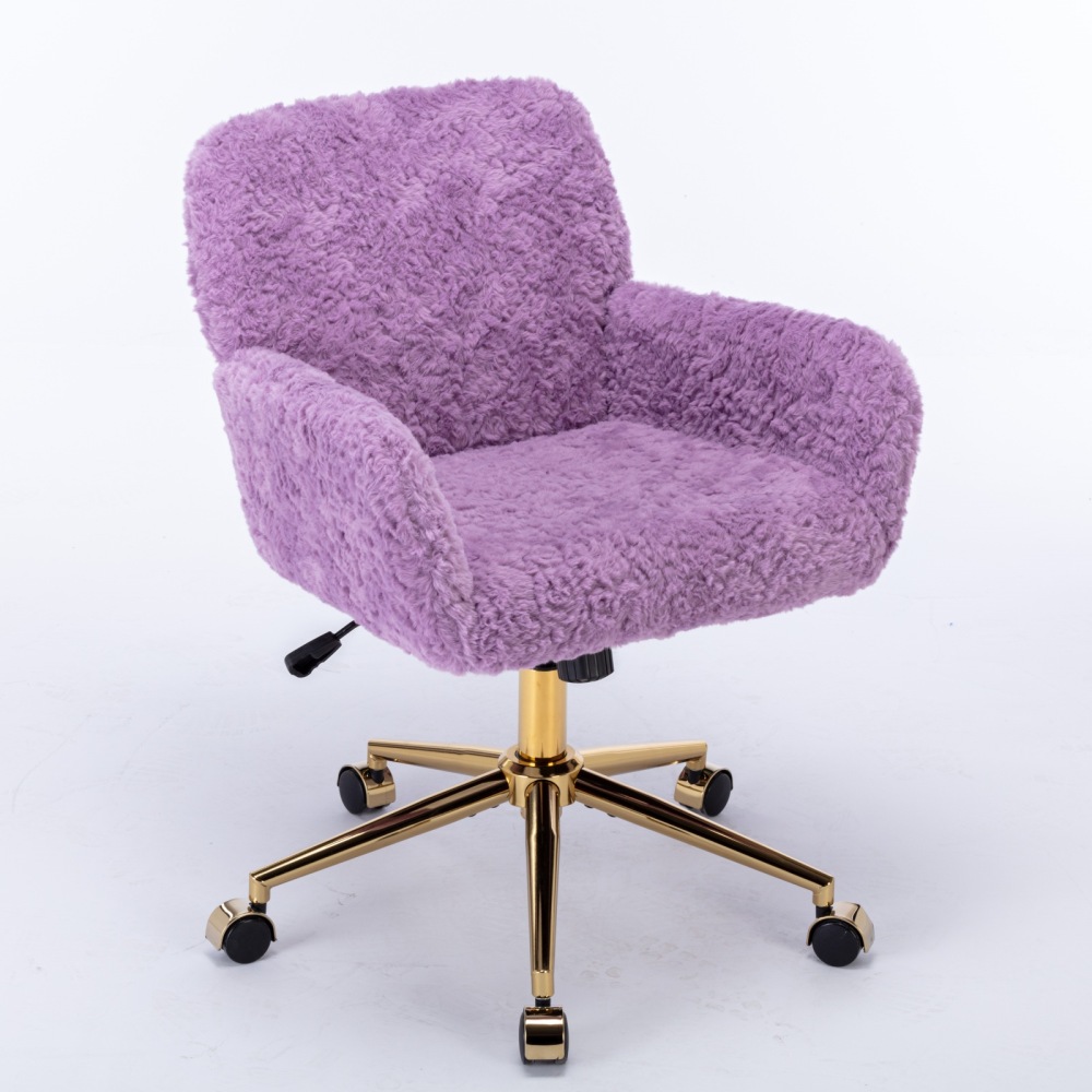 A&A Furniture Office Chair,Artificial rabbit hair Home Office Chair with Golden Metal Base,Adjustable Desk Chair Swivel Office Chair,Vanity Chair(Beige)