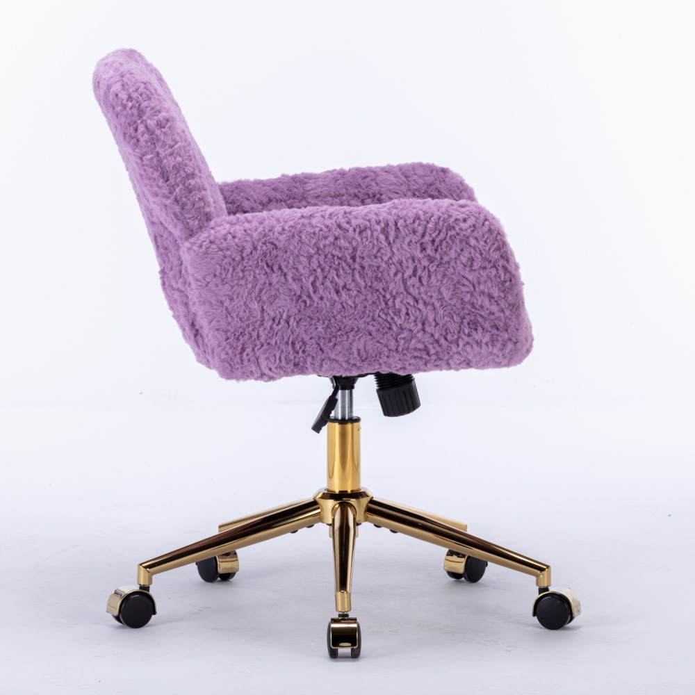 A&A Furniture Office Chair,Artificial rabbit hair Home Office Chair with Golden Metal Base,Adjustable Desk Chair Swivel Office Chair,Vanity Chair(Beige)