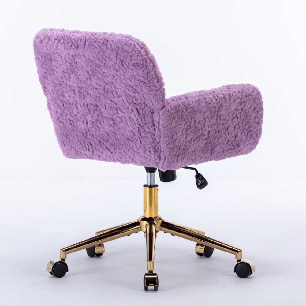 A&A Furniture Office Chair,Artificial rabbit hair Home Office Chair with Golden Metal Base,Adjustable Desk Chair Swivel Office Chair,Vanity Chair(Beige)