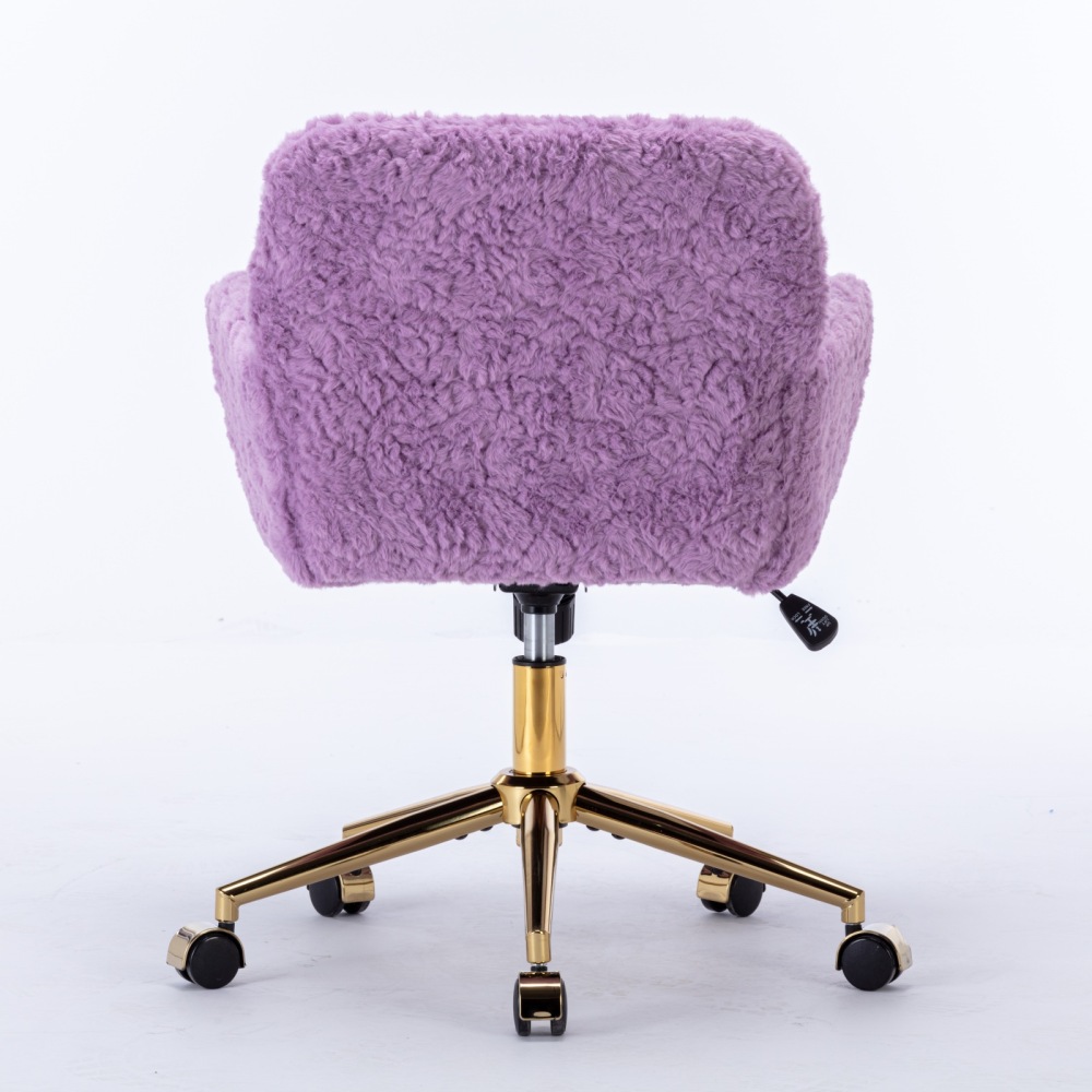 A&A Furniture Office Chair,Artificial rabbit hair Home Office Chair with Golden Metal Base,Adjustable Desk Chair Swivel Office Chair,Vanity Chair(Beige)