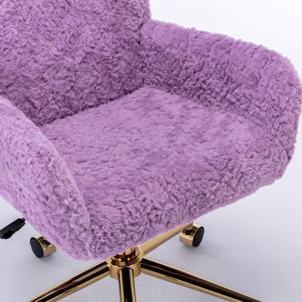 A&A Furniture Office Chair,Artificial rabbit hair Home Office Chair with Golden Metal Base,Adjustable Desk Chair Swivel Office Chair,Vanity Chair(Beige)