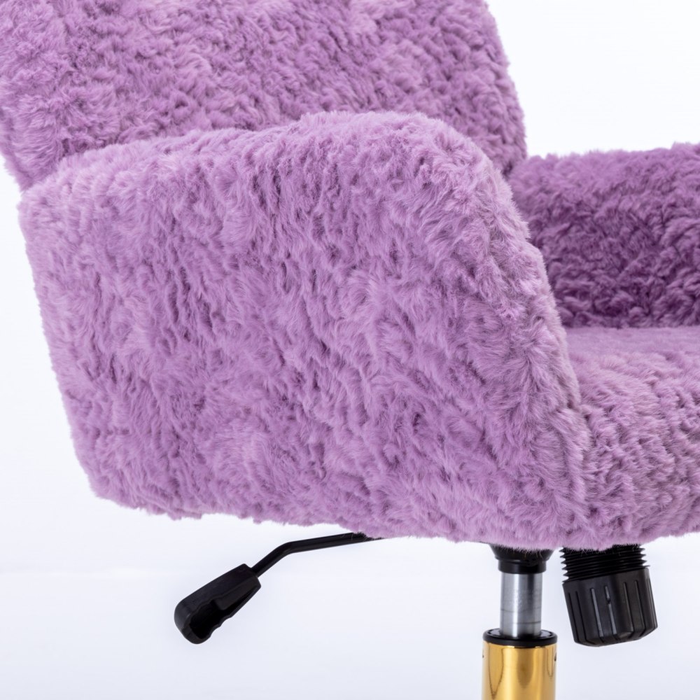 A&A Furniture Office Chair,Artificial rabbit hair Home Office Chair with Golden Metal Base,Adjustable Desk Chair Swivel Office Chair,Vanity Chair(Beige)