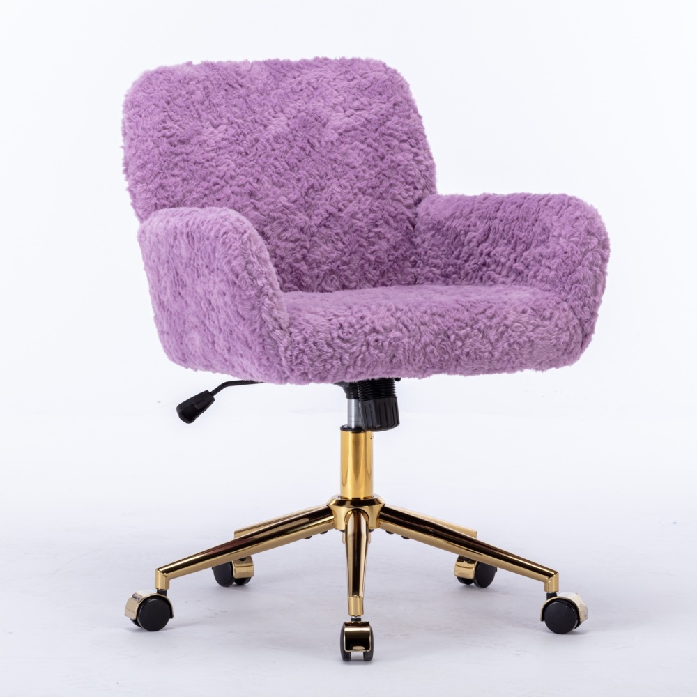 A&A Furniture Office Chair,Artificial rabbit hair Home Office Chair with Golden Metal Base,Adjustable Desk Chair Swivel Office Chair,Vanity Chair(Beige)
