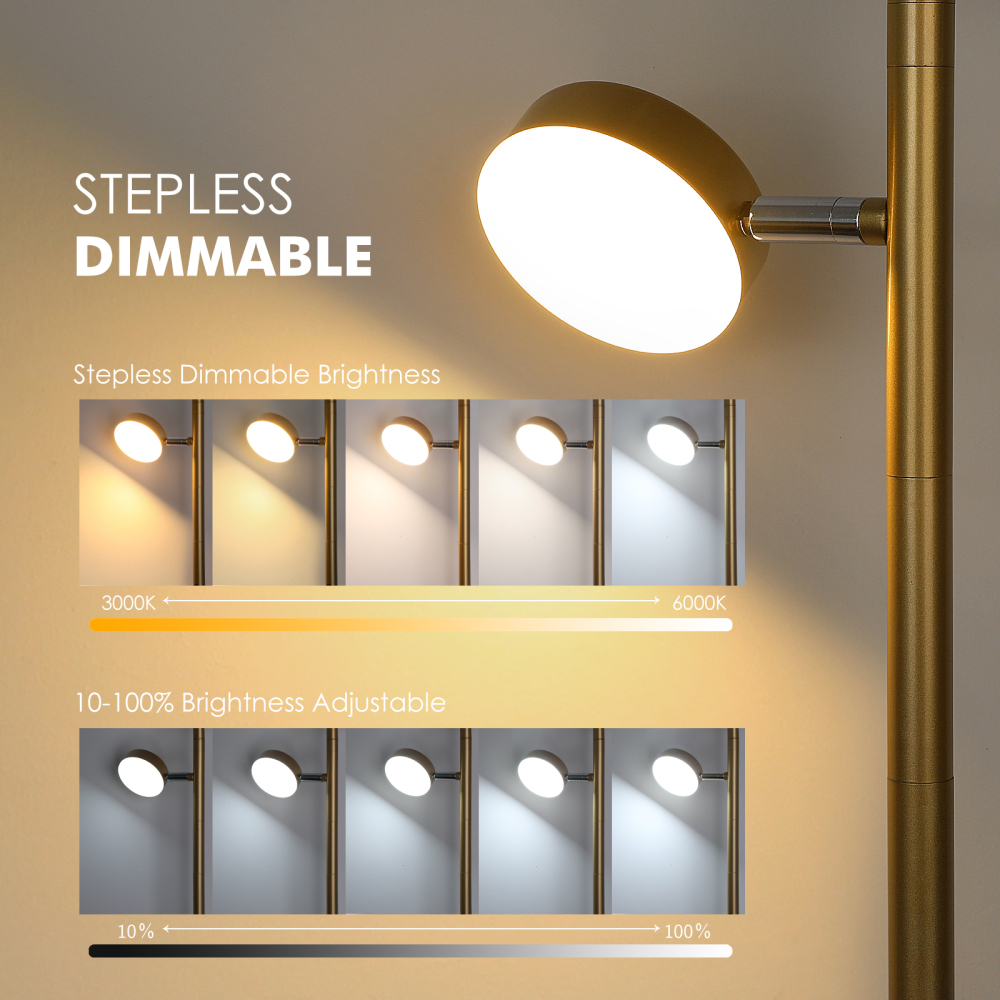 LED Tree Floor Lamp with Remote & Touch Control, 3 Heads Adjustable Dimmable Modern Floor Lamps with Timer, 4 Color Temperatures, Tall Standing Lamp for Living Room, Bedroom, Office, Black