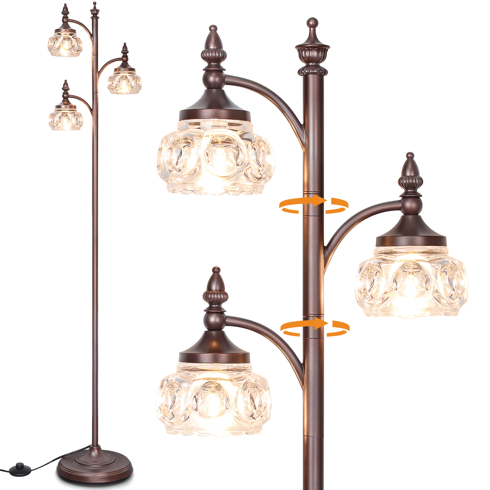 Metal & glass shade floor lamp 3 heads