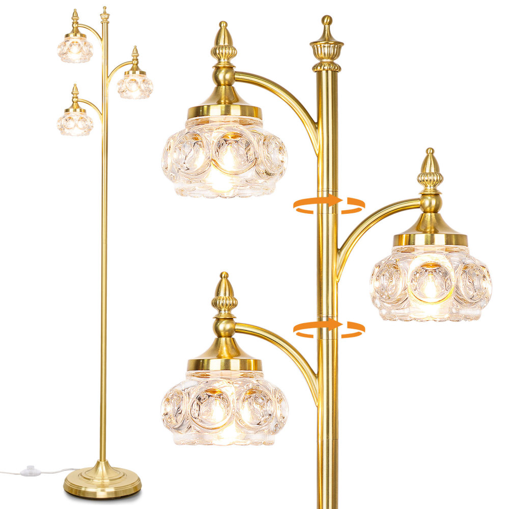 Metal & glass shade floor lamp 3 heads