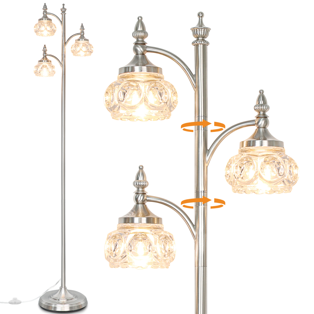 Metal & glass shade floor lamp 3 heads