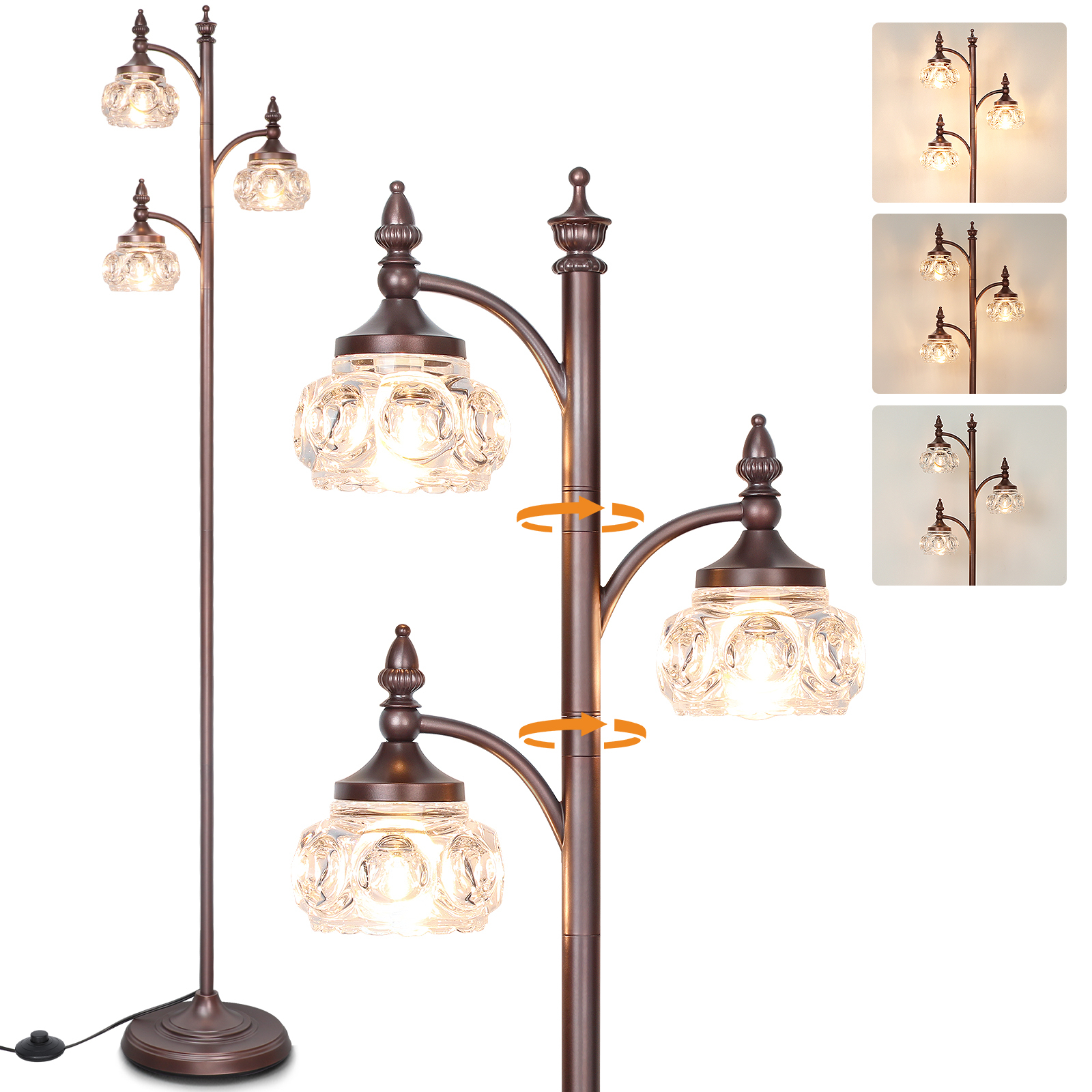 Metal & glass shade floor lamp 3 heads