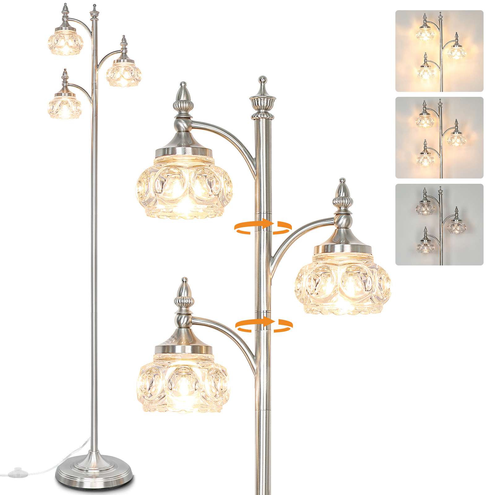 Metal & glass shade floor lamp 3 heads