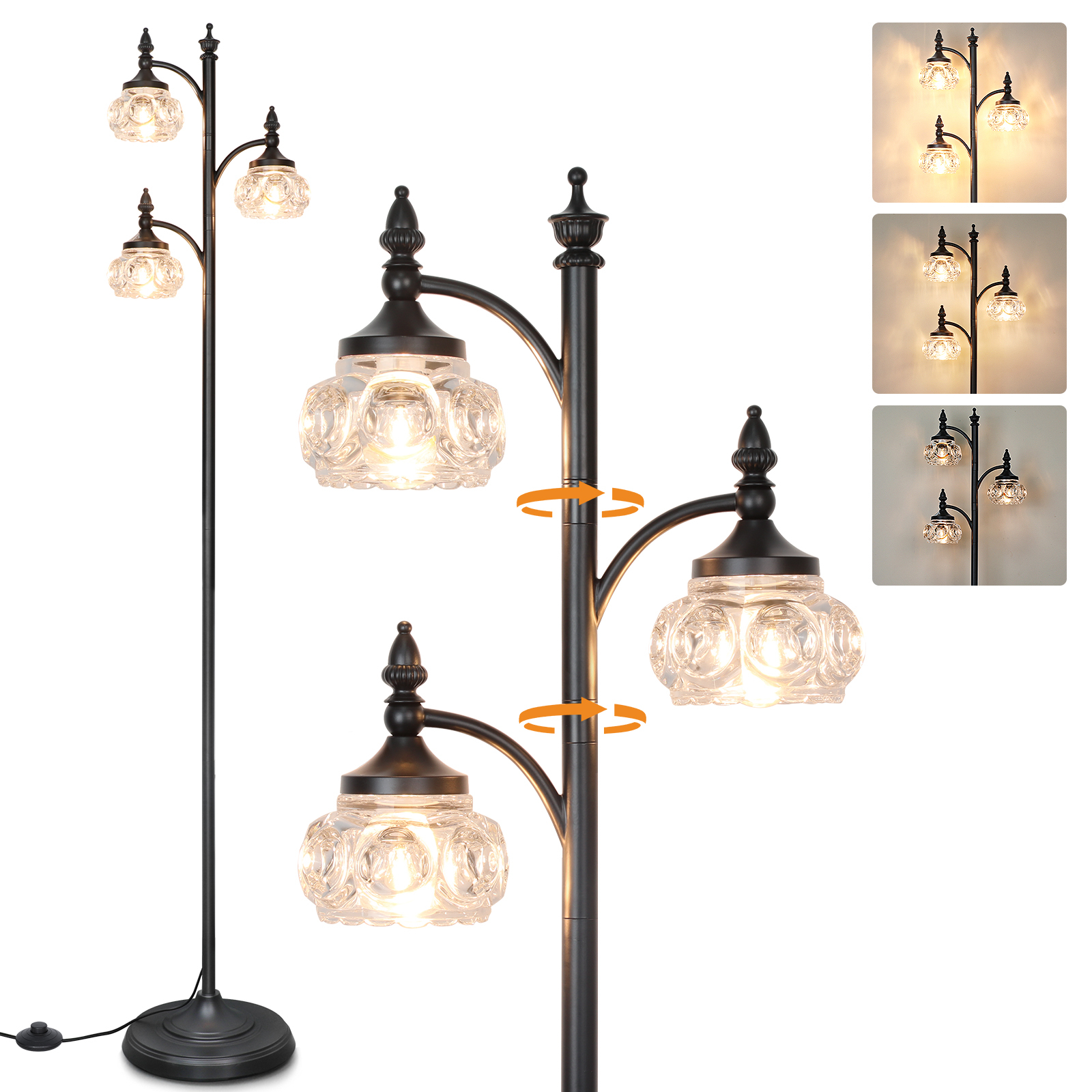 Metal & glass shade floor lamp 3 heads