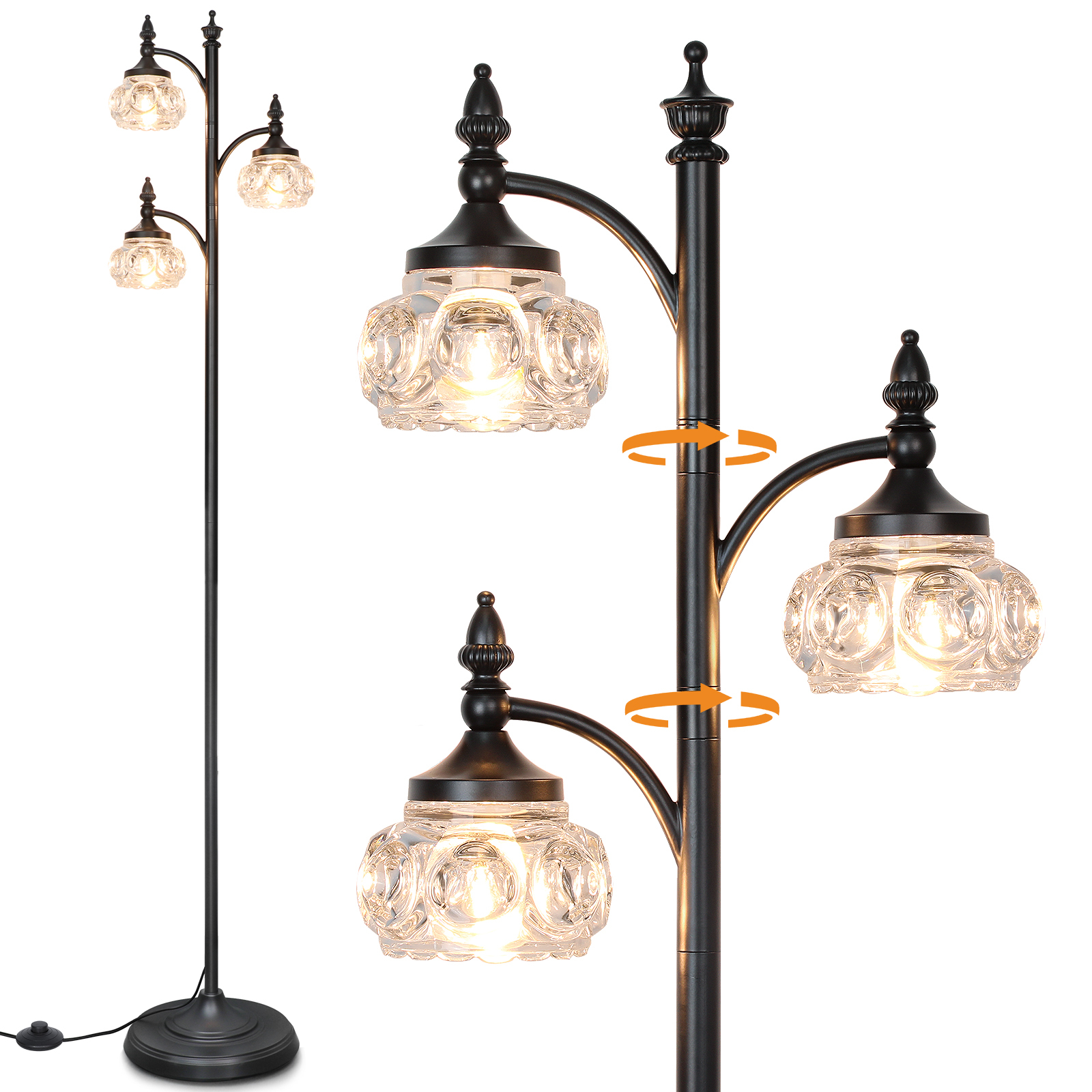 Metal & glass shade floor lamp 3 heads