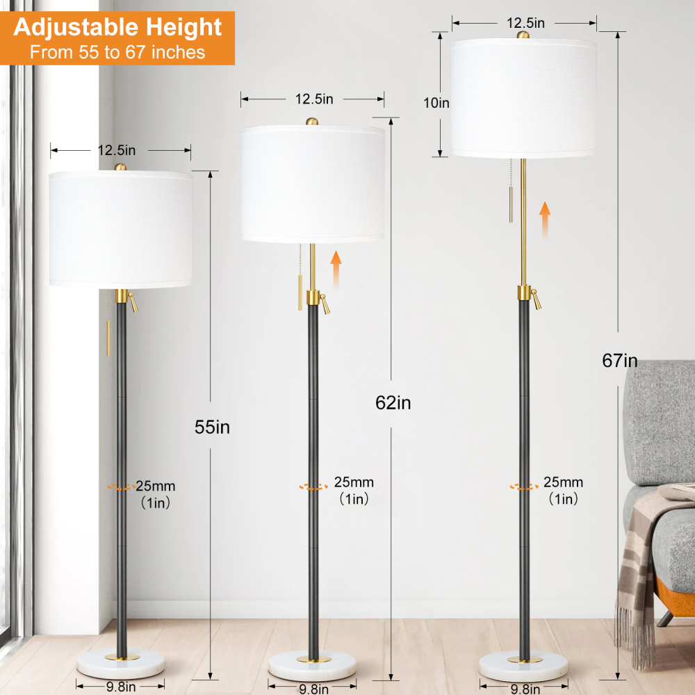 Liftable floor lamp, 55-65 inches