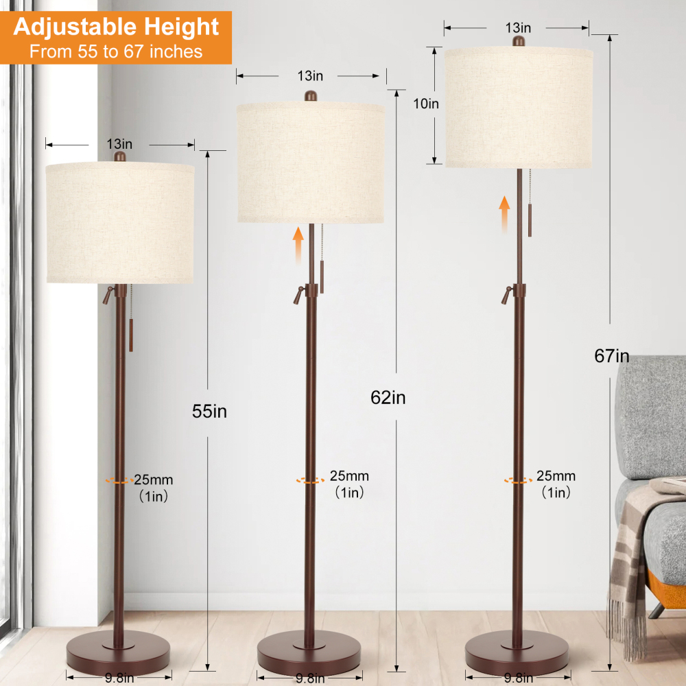 Liftable floor lamp, 55-65 inches