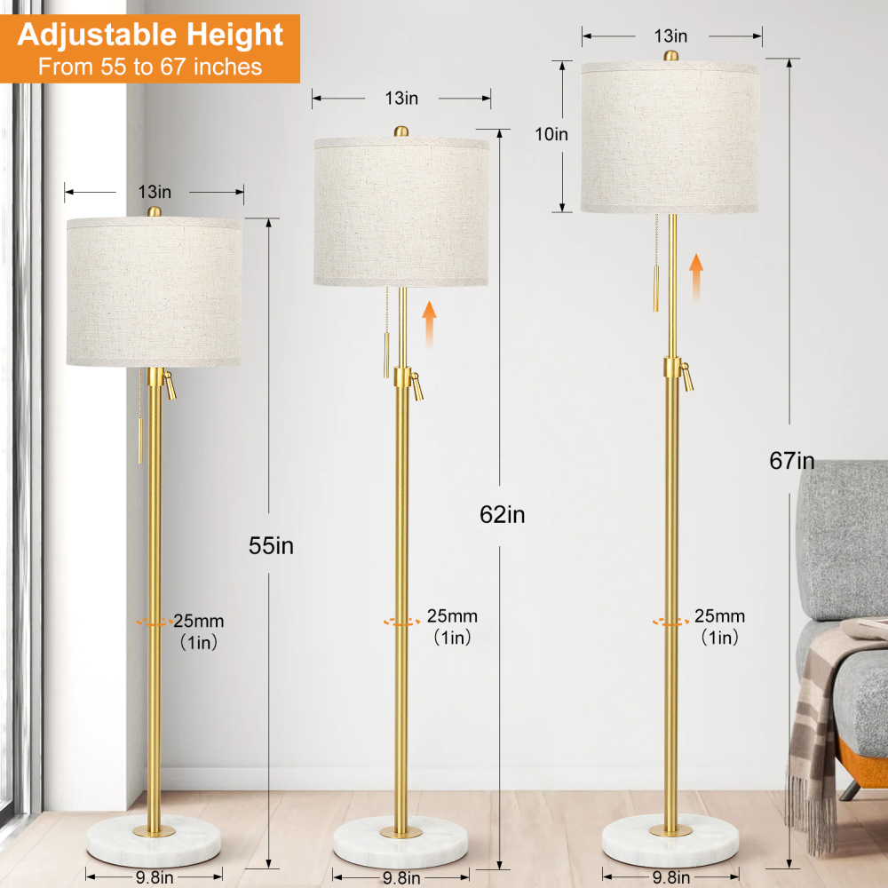 Liftable floor lamp, 55-65 inches