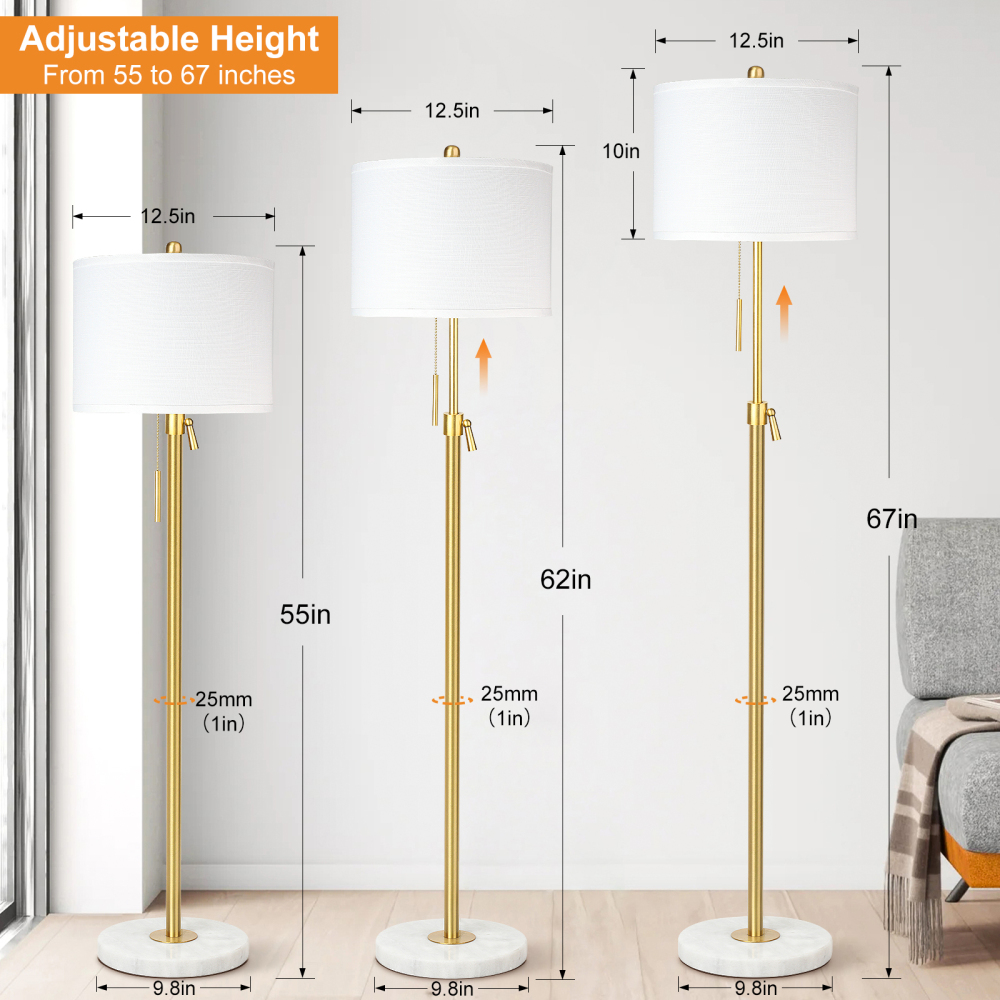 Liftable floor lamp, 55-65 inches