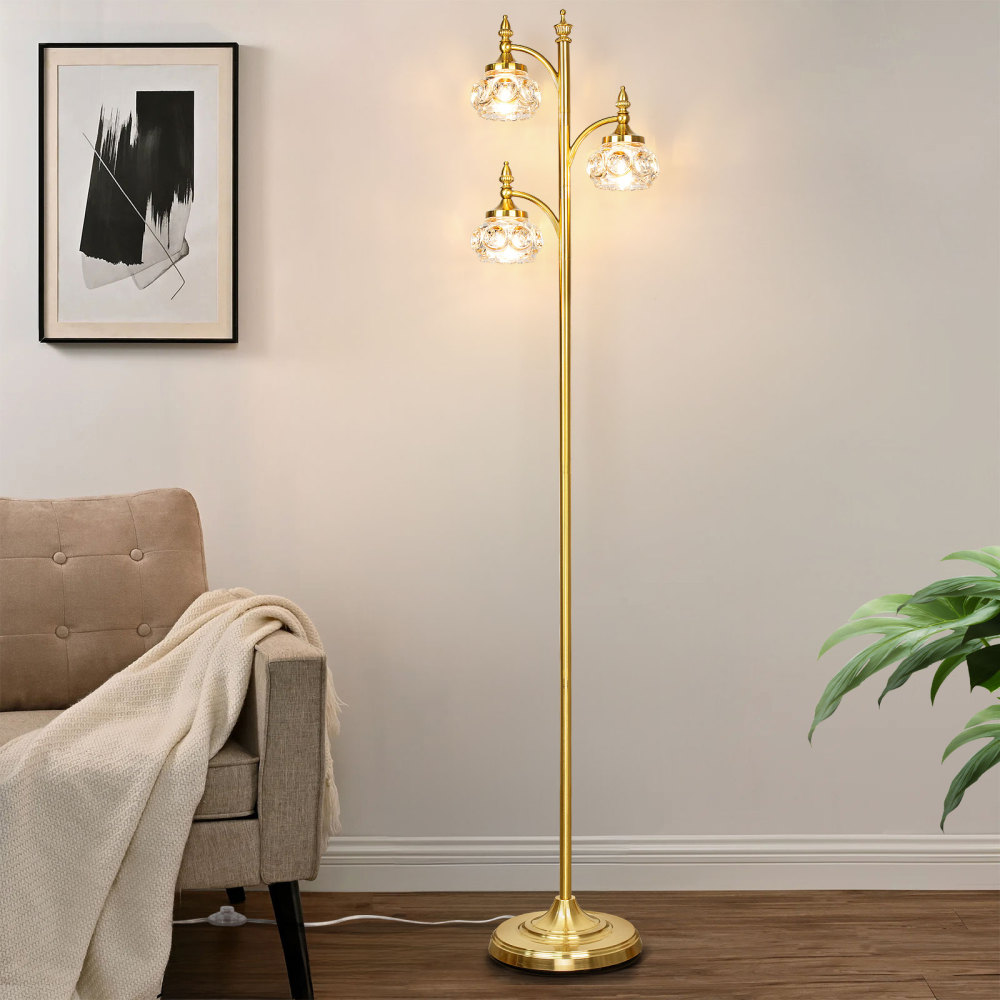 Metal & glass shade floor lamp 3 heads