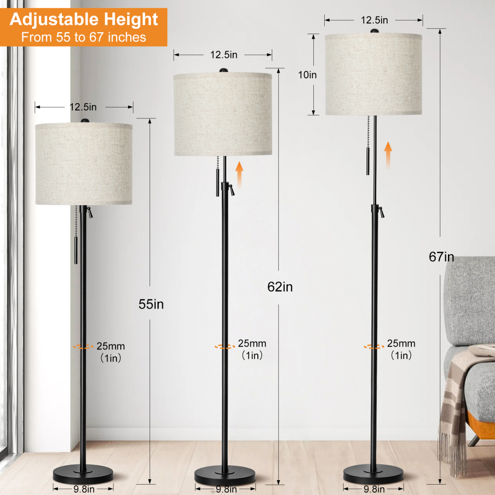 Liftable floor lamp, 55-65 inches