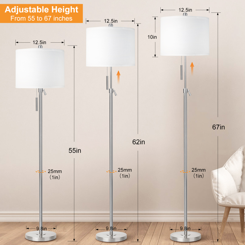 Liftable floor lamp, 55-65 inches