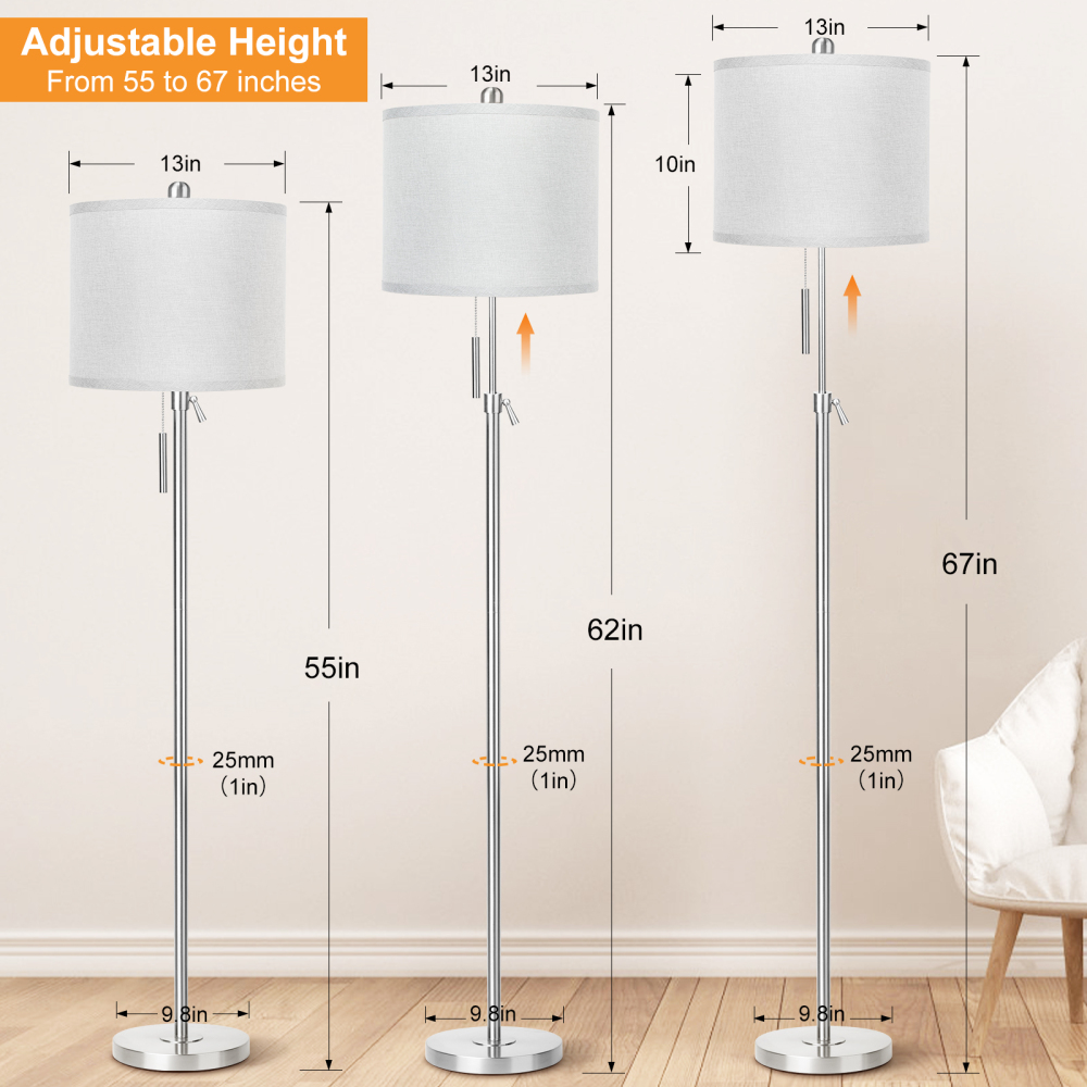 Liftable floor lamp, 55-65 inches