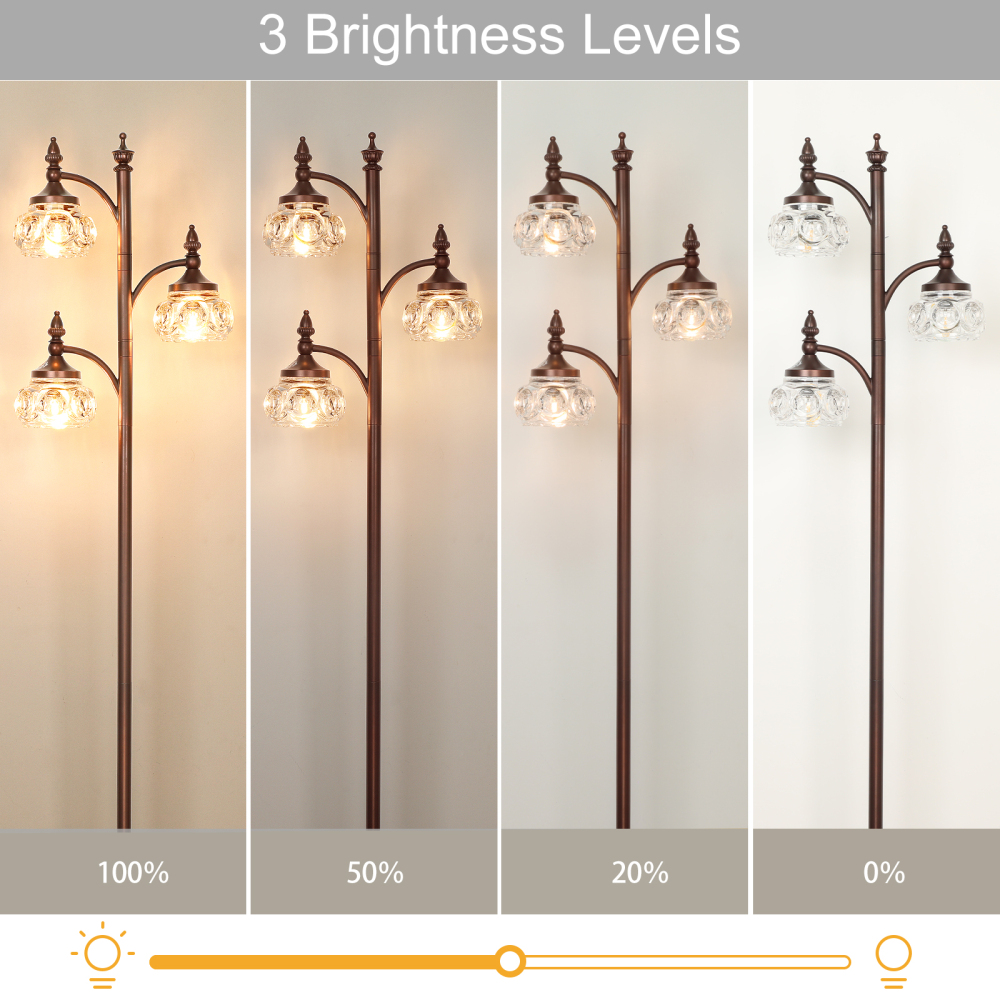 Metal & glass shade floor lamp 3 heads