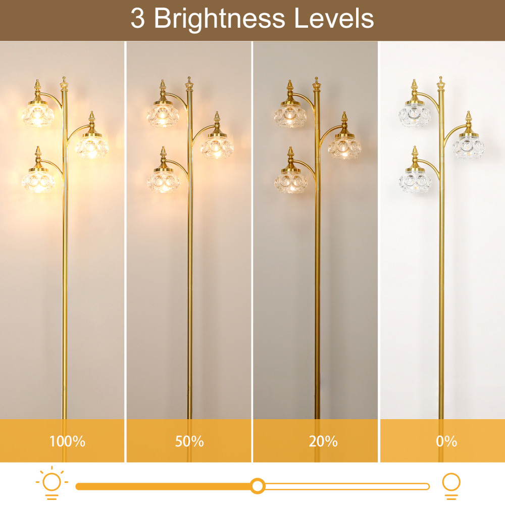 Metal & glass shade floor lamp 3 heads