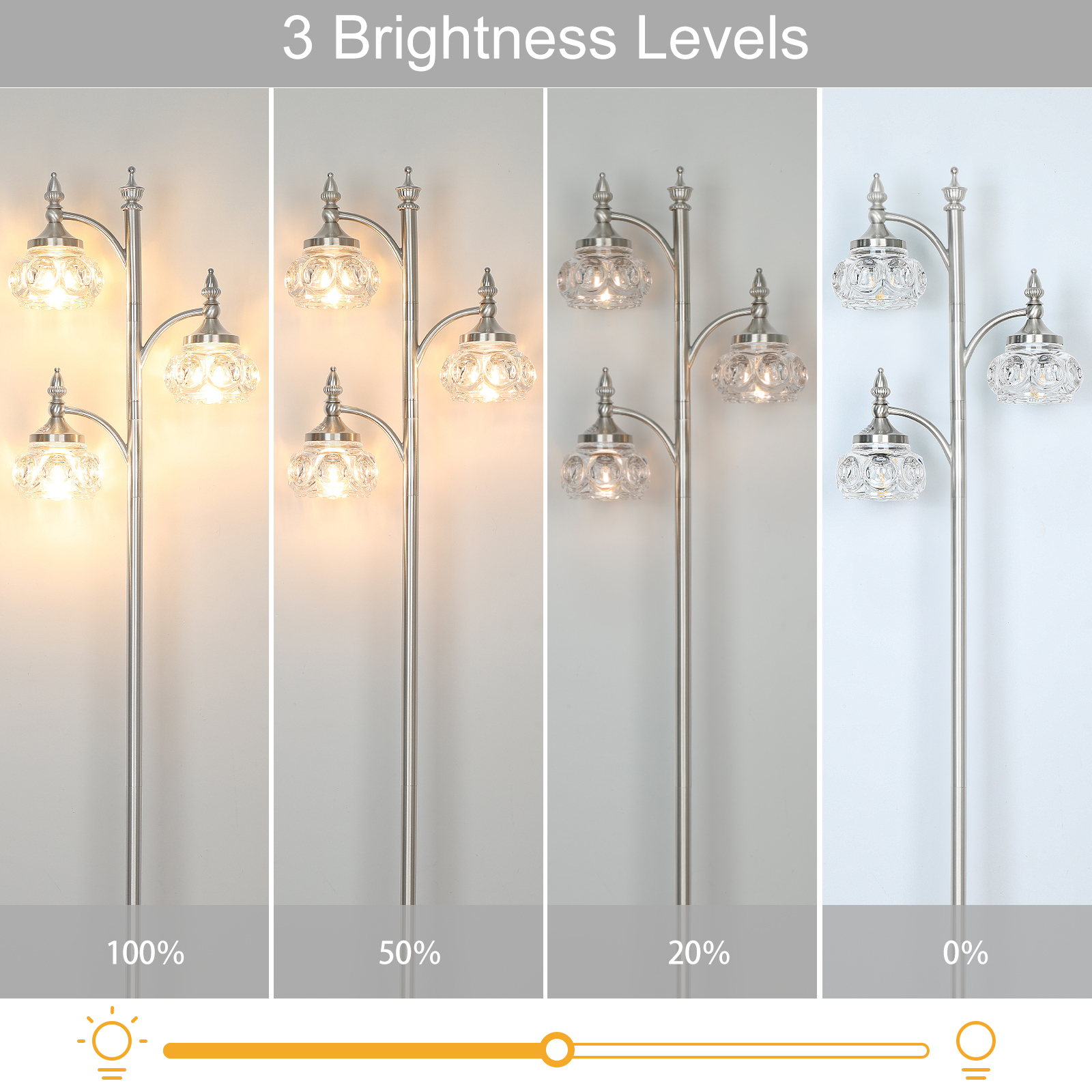 Metal & glass shade floor lamp 3 heads